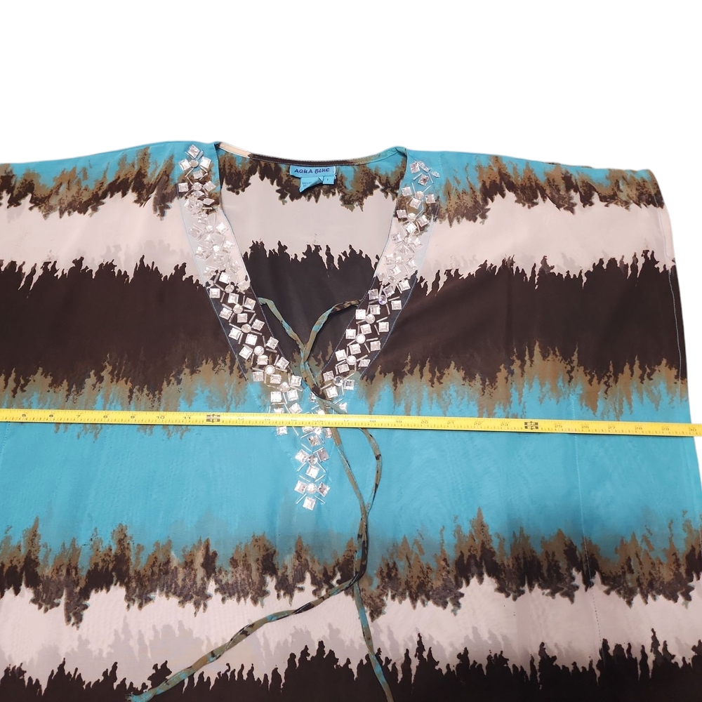 Blue and Black Women's Swim Coverup Top L String Tie Front - Picture 4 of 4